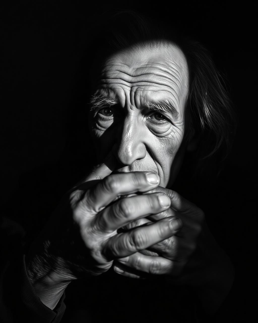 Black and white documentary portrait